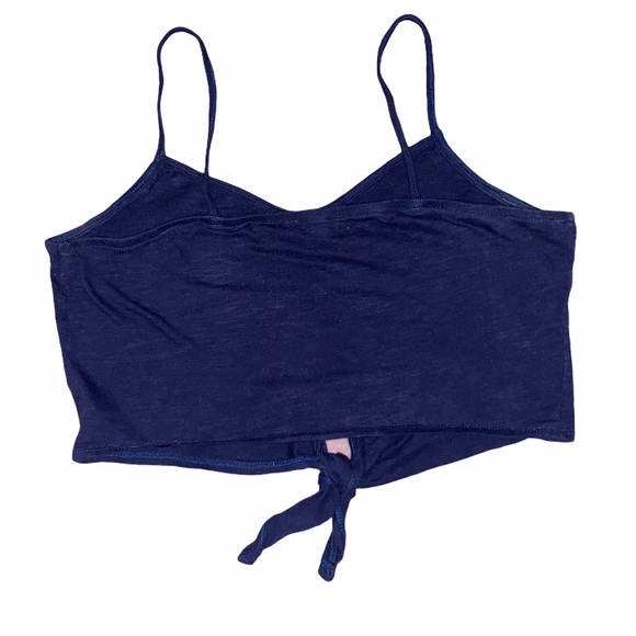 Navy Blue Tie-Bottom Button Down Top | TIMING | M - Picture 2 of 4